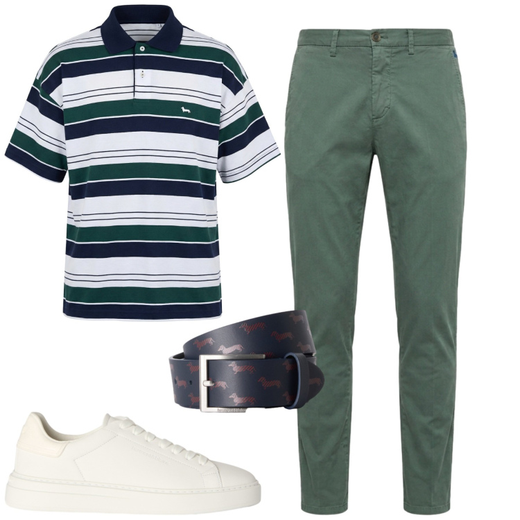 Outfit uomo - Total look #2442712. Stile Urban per Tutti i giorni. Abbinamento con pantaloni chino, polo, sneakers, cinture.