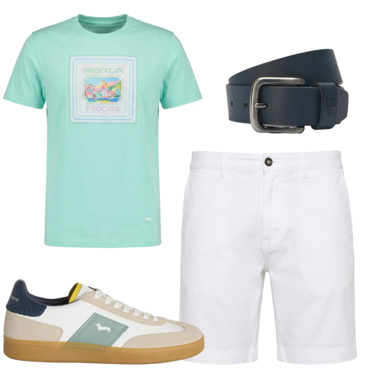 Outfit uomo - Total look #2442714. Stile Casual per Tutti i giorni. Abbinamento con bermuda, t-shirt, sneakers, cinture.
