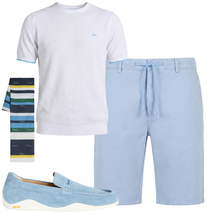Outfit uomo - Total look #2442718. Stile Casual per Tutti i giorni. Abbinamento con scarpe stringate, t-shirt, sciarpe, bermuda.