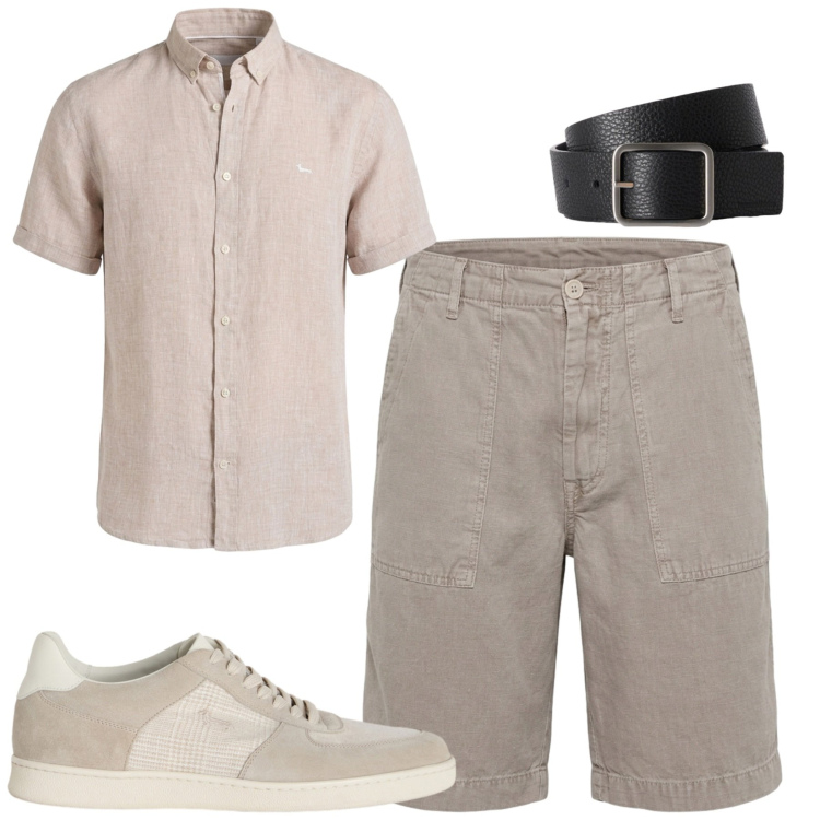 Outfit uomo - Luglio. Stile Casual per Tutti i giorni. Abbinamento con sneakers, bermuda, camicie a manica corta, cinture.