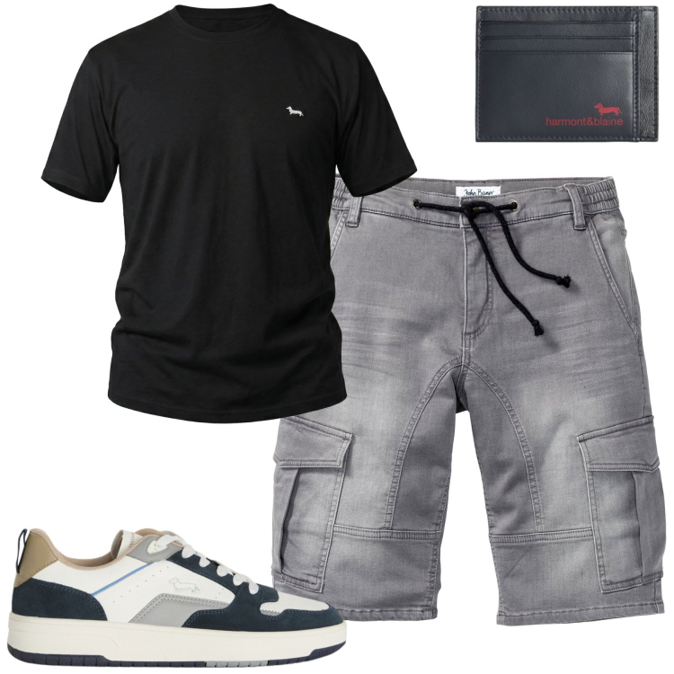 Outfit uomo - Total look #2442732. Stile Casual per Tutti i giorni. Abbinamento con bermuda, portafogli, t-shirt, sneakers.