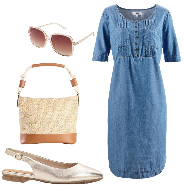 Outfit donna - Total look #2442737. Stile Minimal per Tutti i giorni. Abbinamento con vestiti midi/longuette, occhiali da sole, borse a mano, ballerine.