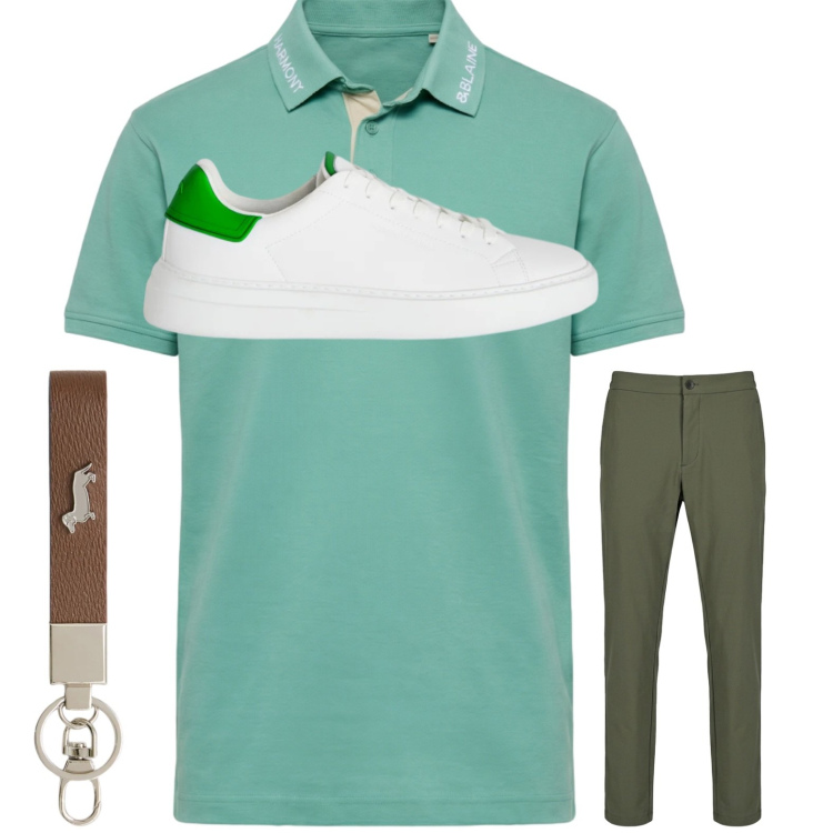 Outfit uomo - Total look #2442738. Stile Trendy per Tutti i giorni. Abbinamento con portachiavi, polo, sneakers, pantaloni.