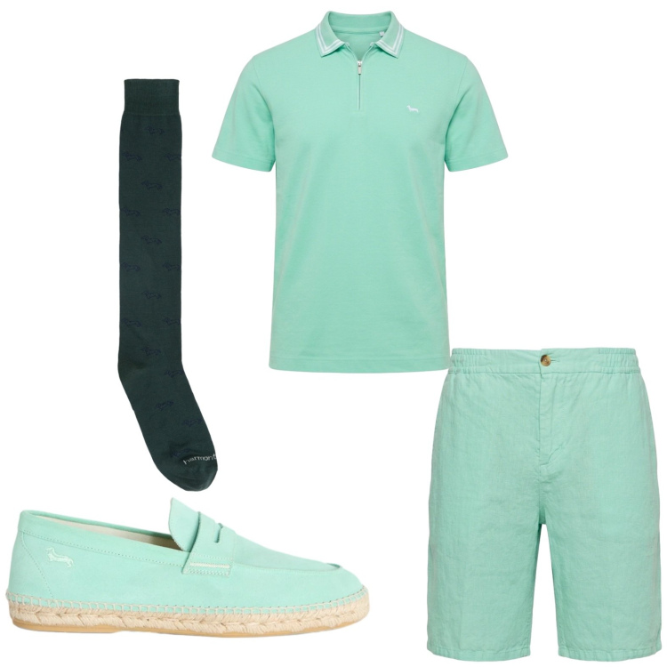Outfit uomo - Total look #2442745. Stile Trendy per Tutti i giorni. Abbinamento con calzini, polo, espadrillas, bermuda.