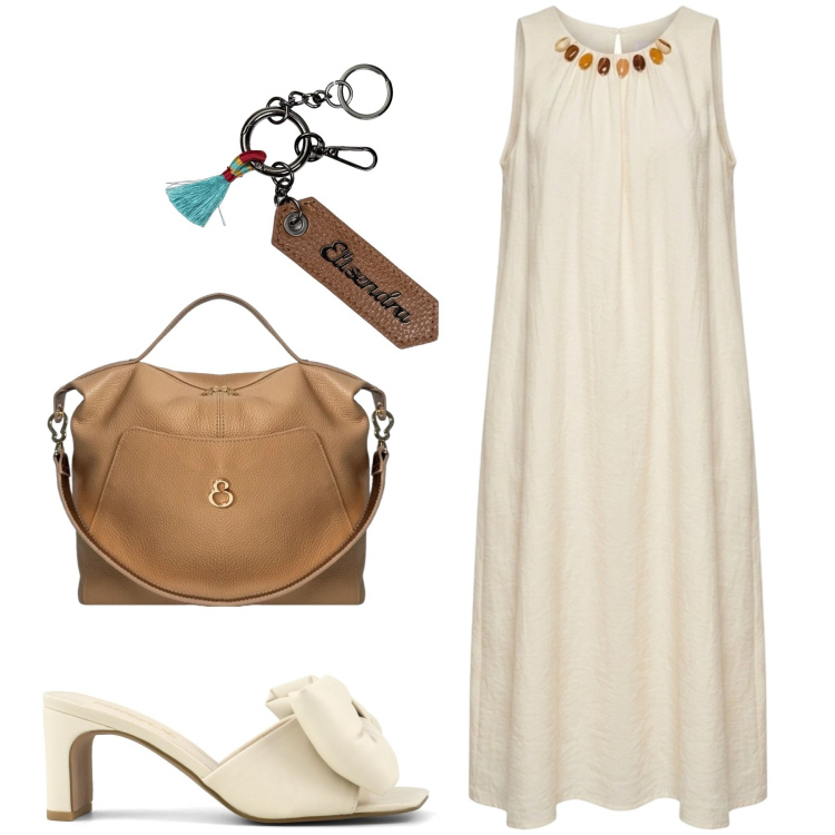 Outfit donna - Total look #2442747. Stile Romantica per Ufficio. Abbinamento con borse a mano, portachiavi, vestiti midi/longuette, sandali col tacco.
