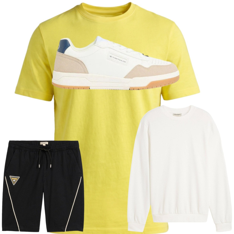 Outfit uomo - Total look #2442754. Stile Trendy per Tutti i giorni. Abbinamento con felpe, sneakers, bermuda, t-shirt.