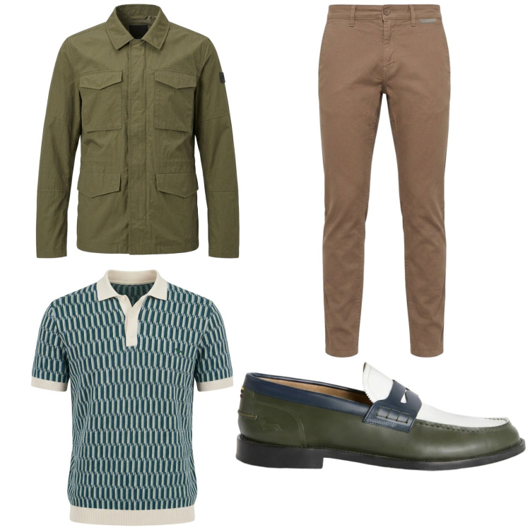Outfit uomo - Total look #2442759. Stile Trendy per Ufficio. Abbinamento con pantaloni, scarpe stringate, polo, cappotti.