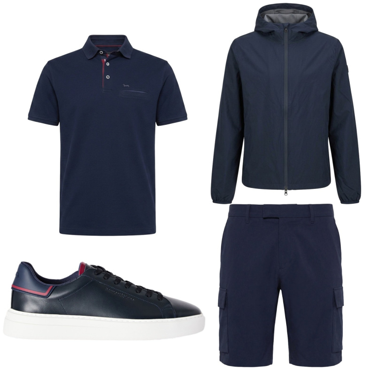Outfit uomo - Total look #2442761. Stile Urban per Ufficio. Abbinamento con bermuda, polo, sneakers, giacche.
