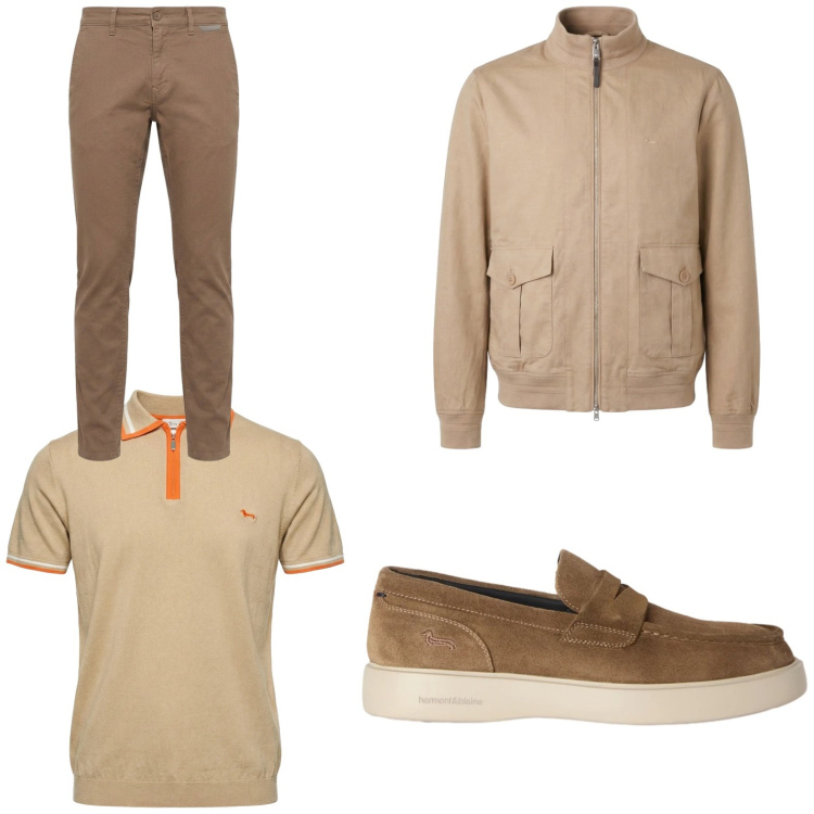 Outfit uomo - Total look #2442765. Stile Trendy per Tutti i giorni. Abbinamento con pantaloni, polo, scarpe stringate, bomber.