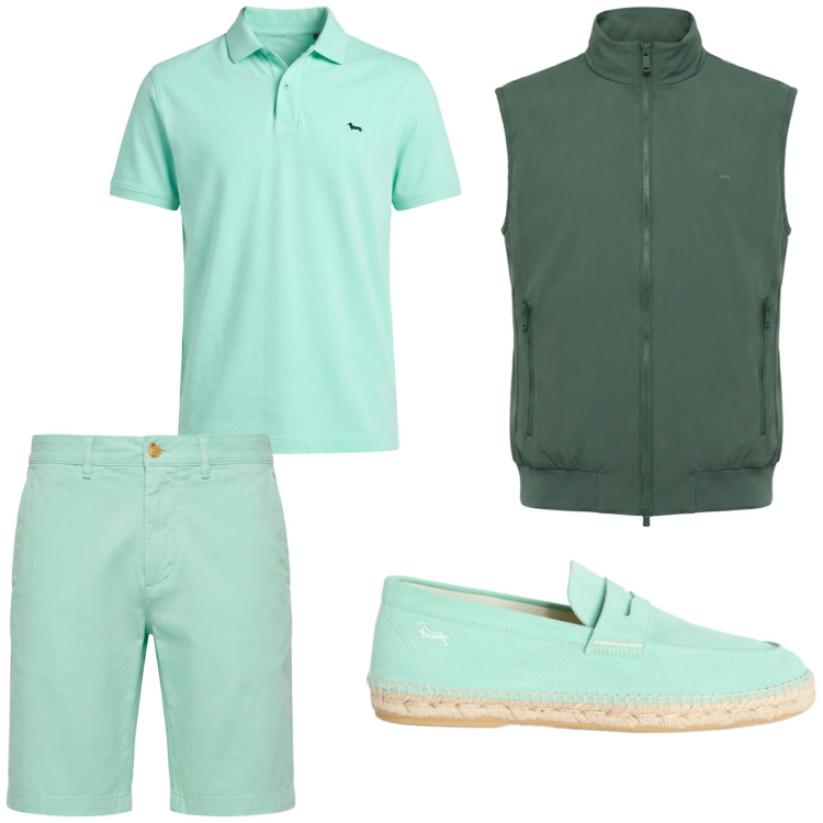 Outfit uomo - Total look #2442766. Stile Trendy per Tutti i giorni. Abbinamento con polo, gilet, espadrillas, bermuda.