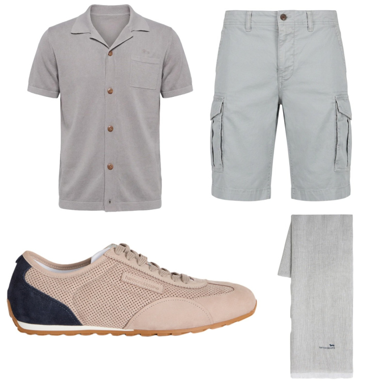Outfit uomo - Total look #2442768. Stile Trendy per Tutti i giorni. Abbinamento con sneakers, sciarpe, camicie a manica corta, bermuda.