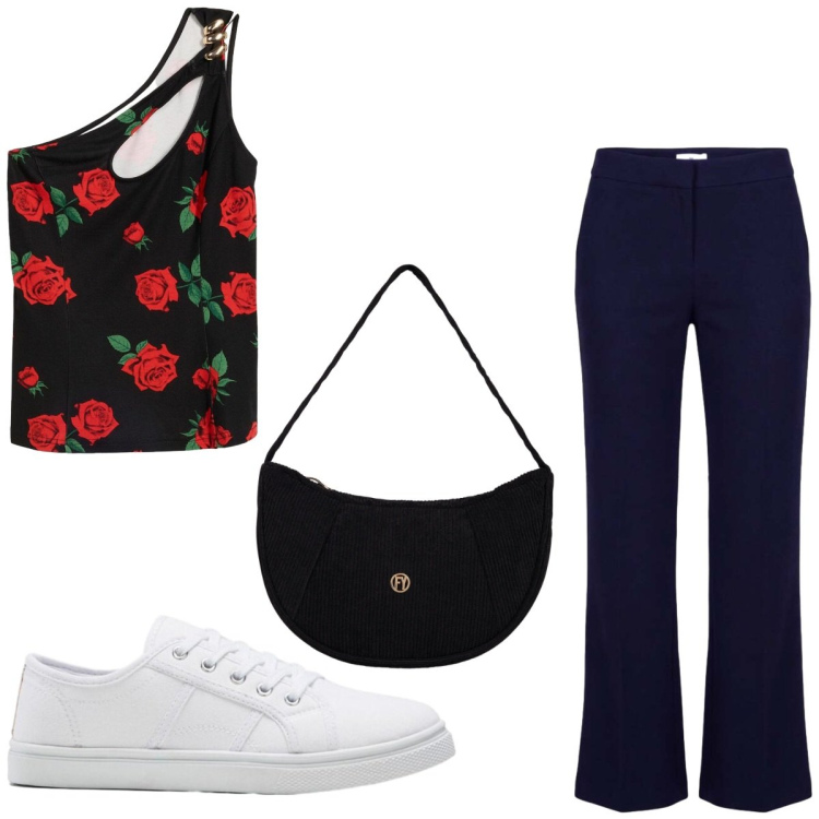 Outfit donna - Aperitivo d\'estate Curvy. Stile Sexy per Serata fuori. Abbinamento con top, sneakers, pantaloni, borse a mano.