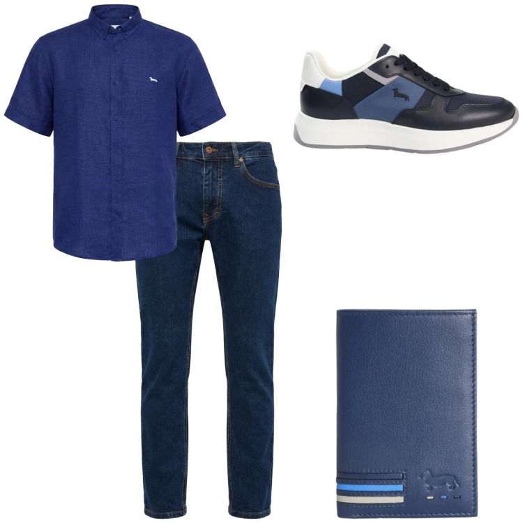 Outfit uomo - Total look #2442778. Stile Trendy per Tutti i giorni. Abbinamento con pantaloni, portafogli, sneakers, camicie a manica corta.