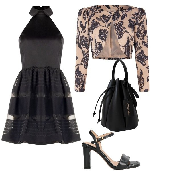 Outfit donna - Total look #2442779. Stile Romantica per Serata fuori. Abbinamento con sandali in pelle, borse a secchiello, vestiti corti, bolero.