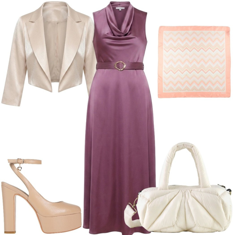Outfit donna - Total look #2442804. Stile Glamour per Cerimonia. Abbinamento con décolleté, sciarpe, borse a mano, bolero, vestiti lunghi.