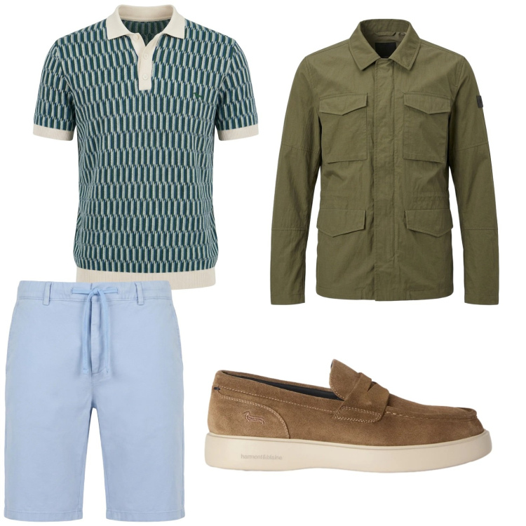 Outfit uomo - Total look #2442818. Stile Trendy per Tutti i giorni. Abbinamento con polo, bermuda, scarpe stringate, cappotti.
