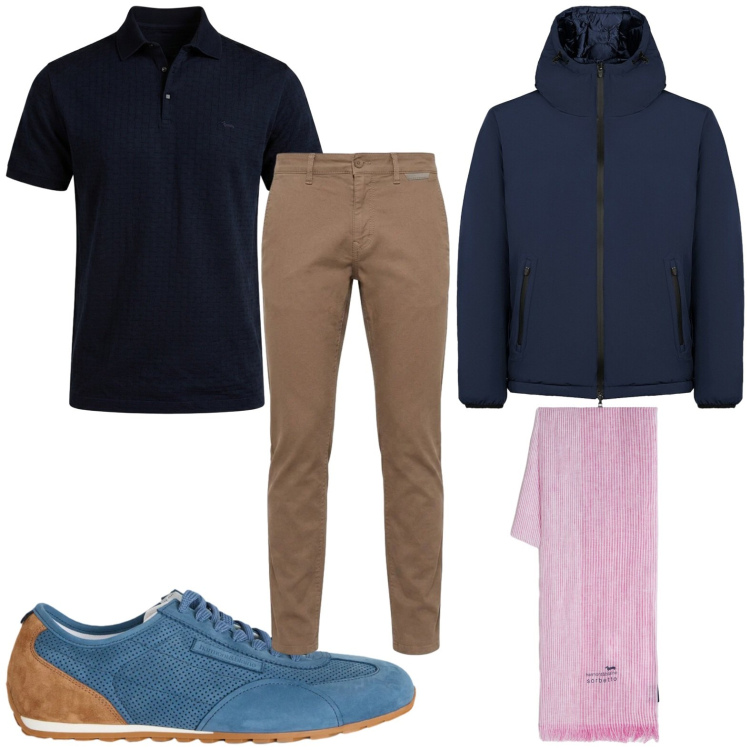 Outfit uomo - Total look #2442821. Stile Trendy per Tutti i giorni. Abbinamento con sciarpe, sneakers, pantaloni, polo, giacche.