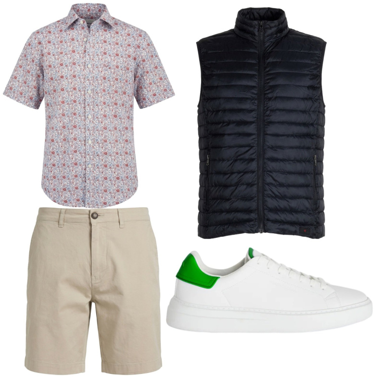 Outfit uomo - Total look #2442823. Stile Trendy per Tutti i giorni. Abbinamento con camicie a manica corta, bermuda, sneakers, piumini.
