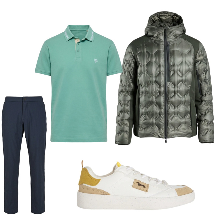 Outfit uomo - Total look #2442829. Stile Trendy per Tutti i giorni. Abbinamento con sneakers, polo, piumini, pantaloni.