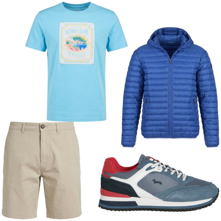 Outfit uomo - Total look #2442832. Stile Trendy per Tutti i giorni. Abbinamento con bermuda, sneakers, t-shirt, piumini.