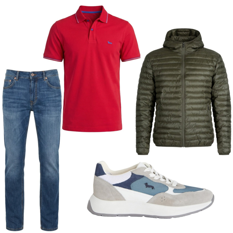 Outfit uomo - Total look #2442835. Stile Trendy per Tutti i giorni. Abbinamento con sneakers, jeans, polo, piumini.