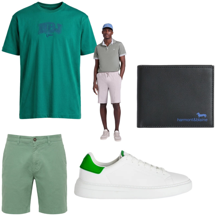 Outfit uomo - Total look #2442838. Stile Trendy per Tutti i giorni. Abbinamento con bermuda, portafogli, bermuda, sneakers, t-shirt.