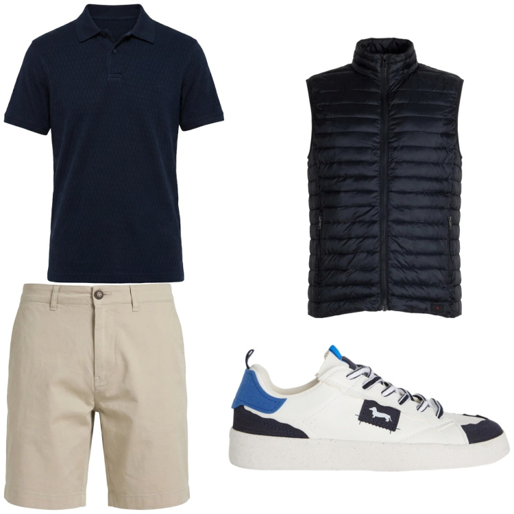 Outfit uomo - Total look #2442840. Stile Trendy per Ufficio. Abbinamento con sneakers, bermuda, polo, piumini.