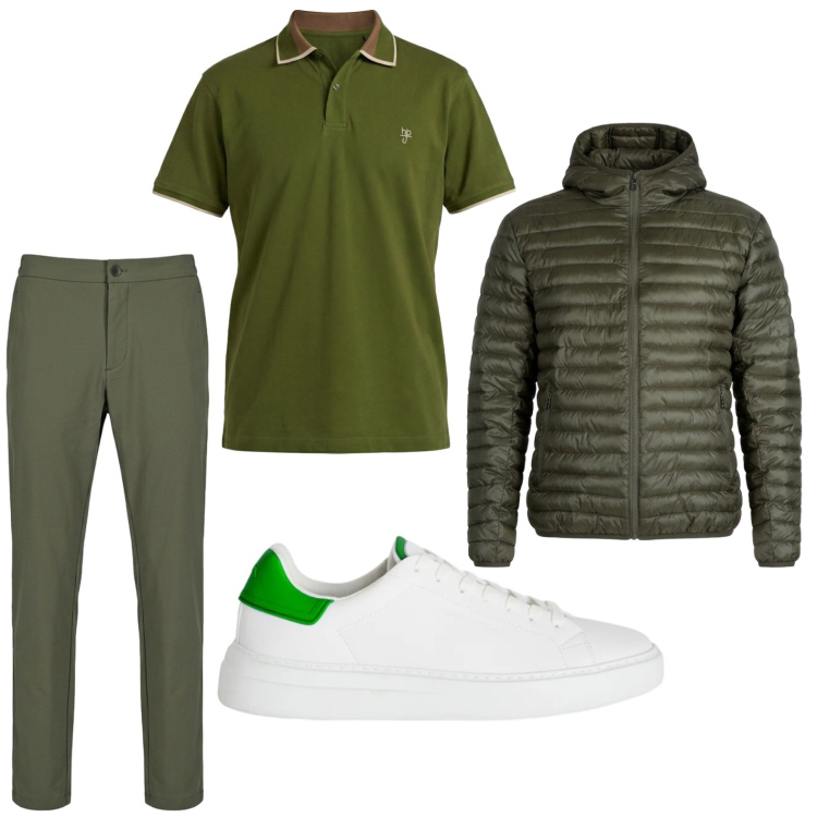 Outfit uomo - Total look #2442843. Stile Trendy per Tutti i giorni. Abbinamento con sneakers, polo, pantaloni, piumini.