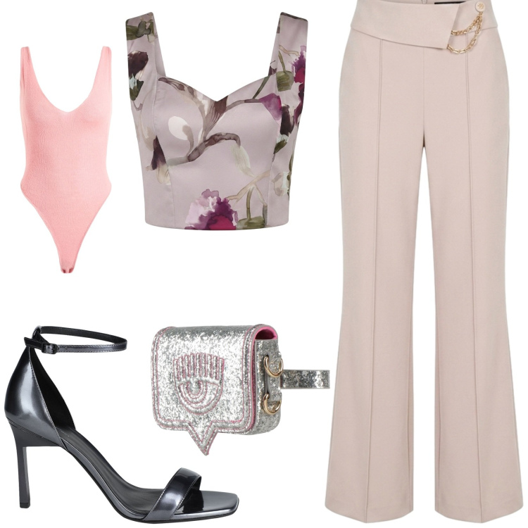 Outfit donna - Total look #2442850. Stile Glamour per Serata fuori. Abbinamento con marsupi, body, sandali in pelle, top, pantaloni.