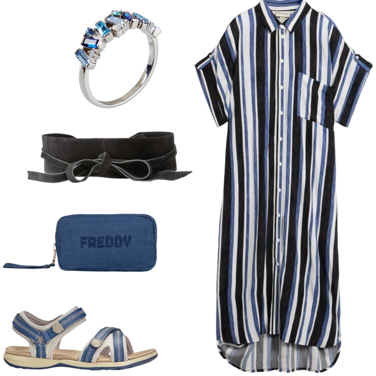 Outfit donna - Total look #2442856. Stile Casual per Tutti i giorni. Abbinamento con sandali, cinture, anelli, vestiti, pochette.