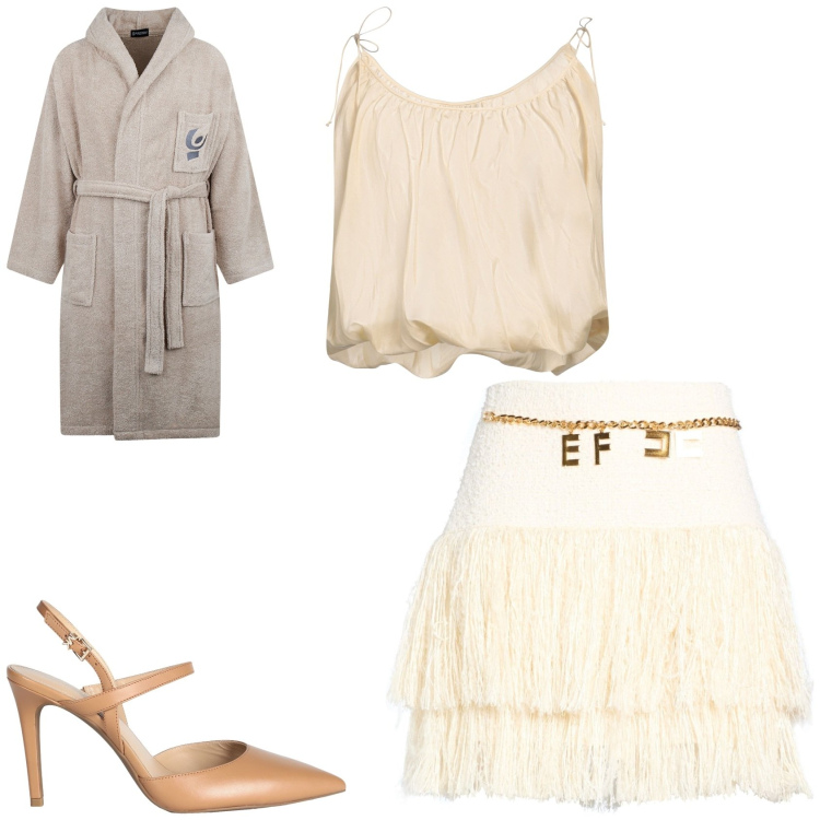 Outfit donna - Serata fuori. Stile Trendy per Serata fuori. Abbinamento con décolleté, minigonne, top, accappatoi.