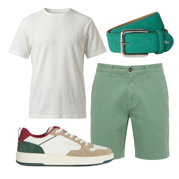 Outfit uomo - Total look #2442866. Stile Casual per Tutti i giorni. Abbinamento con sneakers, t-shirt, bermuda, cinture.