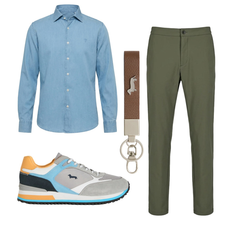 Outfit uomo - Total look #2442870. Stile Casual per Ufficio. Abbinamento con portachiavi, sneakers, camicie, pantaloni.