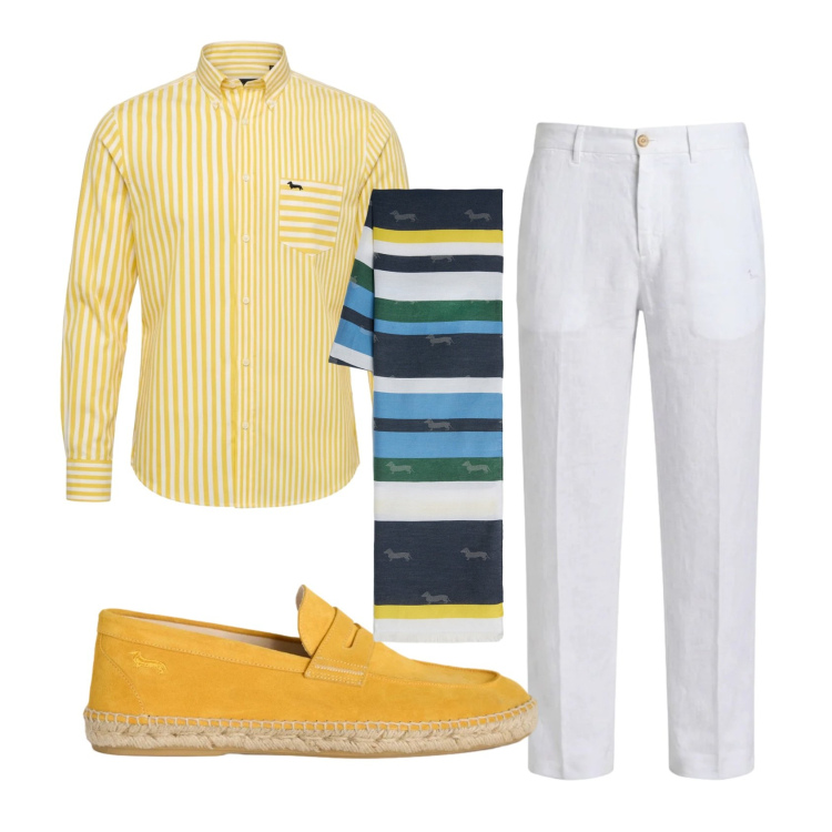 Outfit uomo - Total look #2442872. Stile Trendy per Tutti i giorni. Abbinamento con espadrillas, sciarpe, pantaloni chino, camicie.