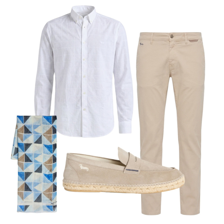 Outfit uomo - Total look #2442877. Stile Business/Elegante per Cerimonia. Abbinamento con sciarpe, pantaloni, espadrillas, camicie.