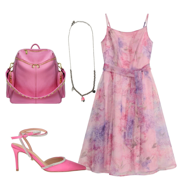Outfit donna - Serata. Stile Casual chic per Serata fuori. Abbinamento con décolleté, vestiti corti, zaini, ciondoli.
