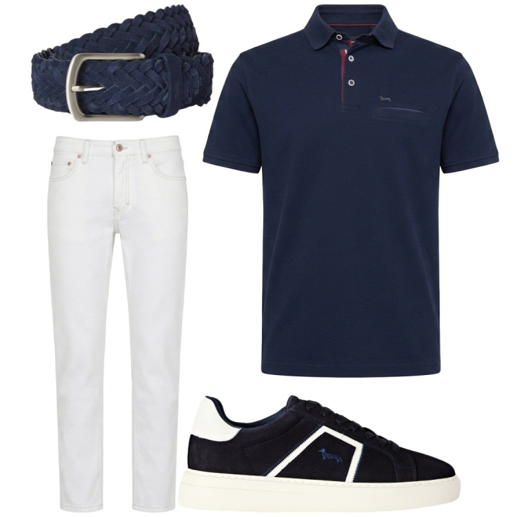 Outfit uomo - Serate. Stile Trendy per Serata speciale. Abbinamento con jeans, polo, cinture, sneakers.