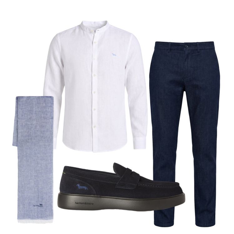 Outfit uomo - Total look #2442886. Stile Business/Elegante per Cerimonia. Abbinamento con pantaloni chino, sciarpe, camicie, scarpe stringate.