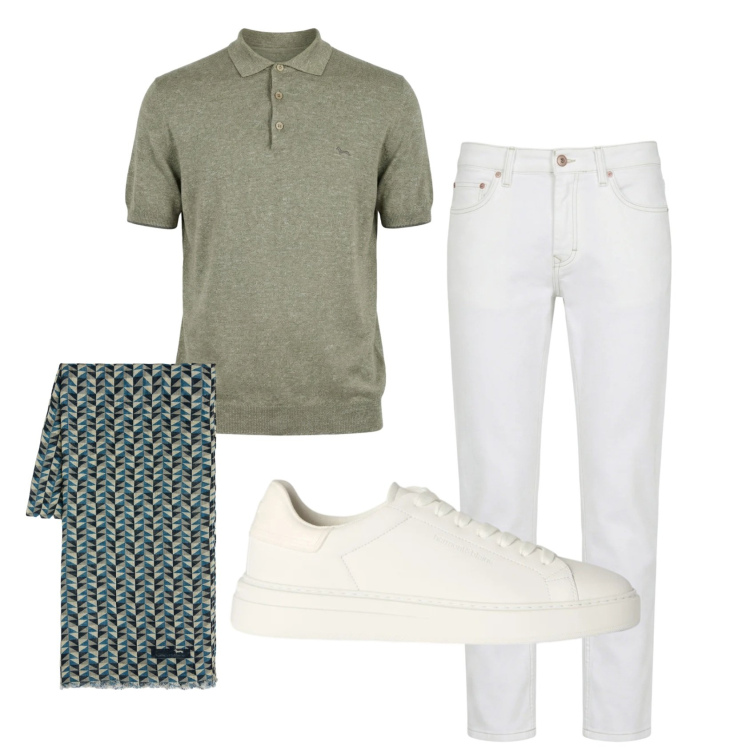 Outfit uomo - Total look #2442889. Stile Casual per Serata speciale. Abbinamento con jeans, sciarpe, polo, sneakers.