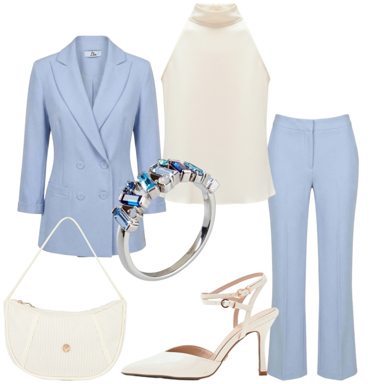 Outfit donna - Total look #2442891. Stile Romantica per Cerimonia. Abbinamento con anelli, pantaloni, blazer, borse a mano, canottiere, décolleté.