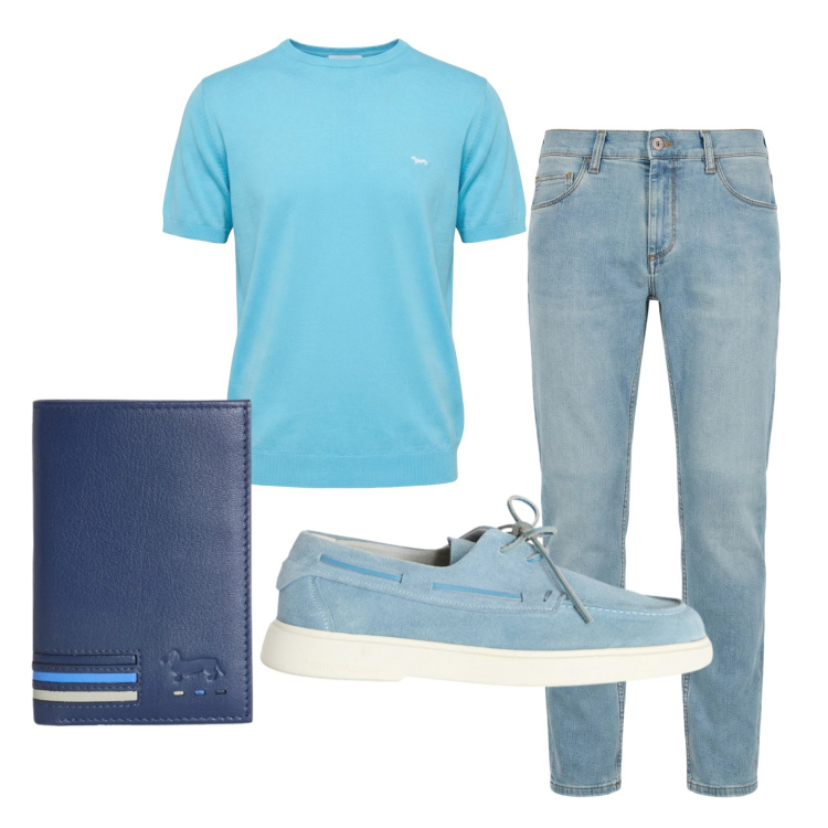 Outfit uomo - Total look #2442899. Stile Casual per Tutti i giorni. Abbinamento con t-shirt, jeans slim fit, portafogli, scarpe stringate.