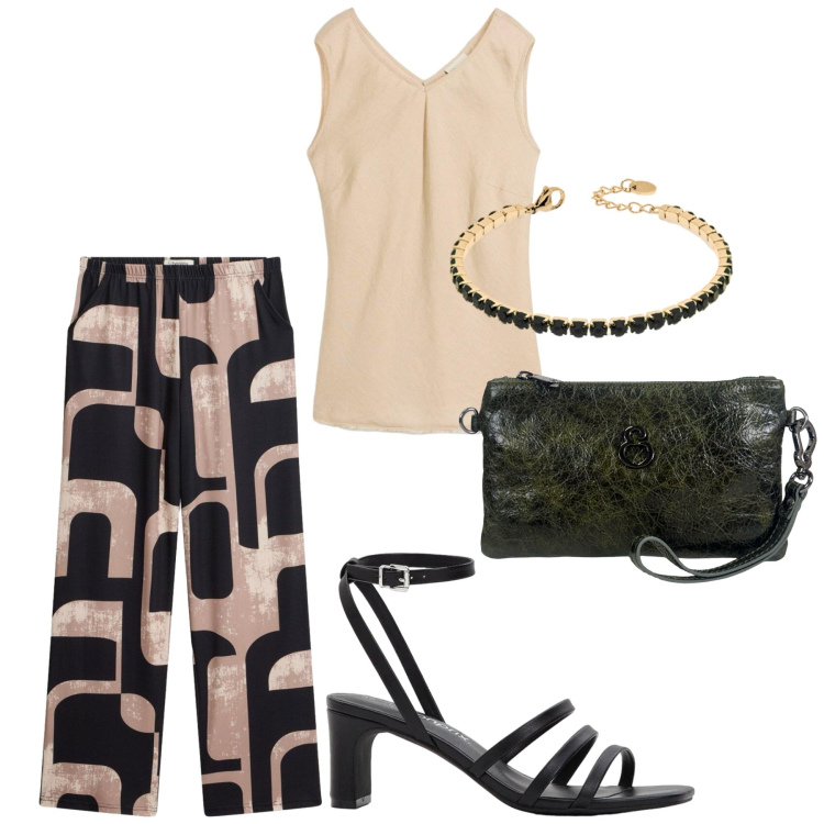 Outfit donna - Total look #2442901. Stile Glamour per Serata fuori. Abbinamento con sandali col tacco, canottiere, pantaloni, pochette, braccialetti.