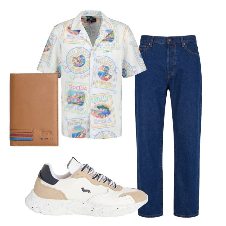 Outfit uomo - Total look #2442907. Stile Trendy per Tutti i giorni. Abbinamento con sneakers, portafogli, camicie a manica corta, jeans.