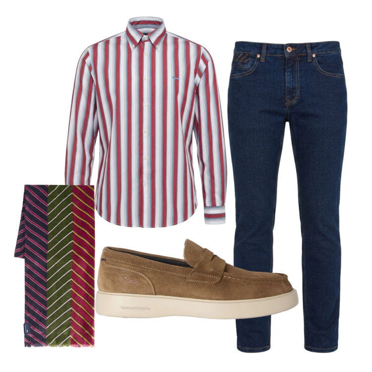 Outfit uomo - Total look #2442913. Stile Casual per Tutti i giorni. Abbinamento con camicie, sciarpe, scarpe stringate, jeans.