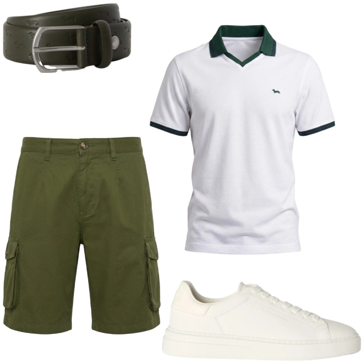 Outfit uomo - Serate tra amici. Stile Trendy per Tutti i giorni. Abbinamento con polo, bermuda, sneakers, cinture.