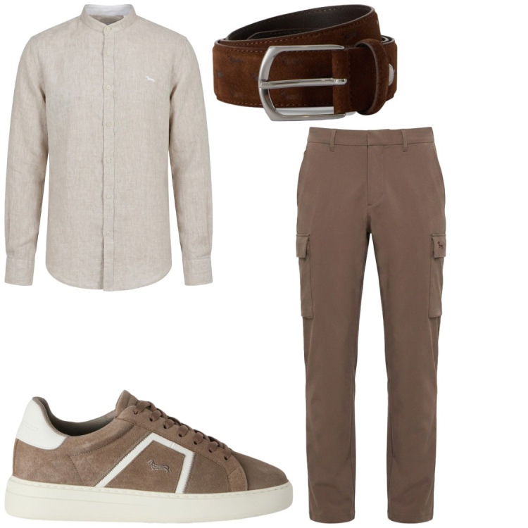 Outfit uomo - Total look #2442919. Stile Trendy per Ufficio. Abbinamento con camicie, pantaloni cargo, cinture, sneakers.