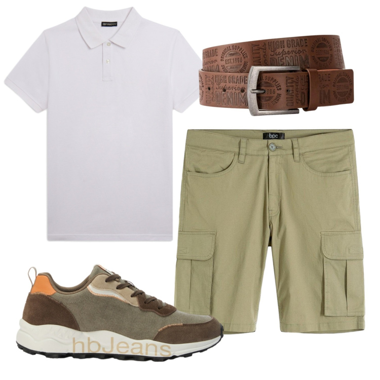 Outfit uomo - Total look #2442928. Stile Casual per Tutti i giorni. Abbinamento con cinture, bermuda, sneakers, polo.