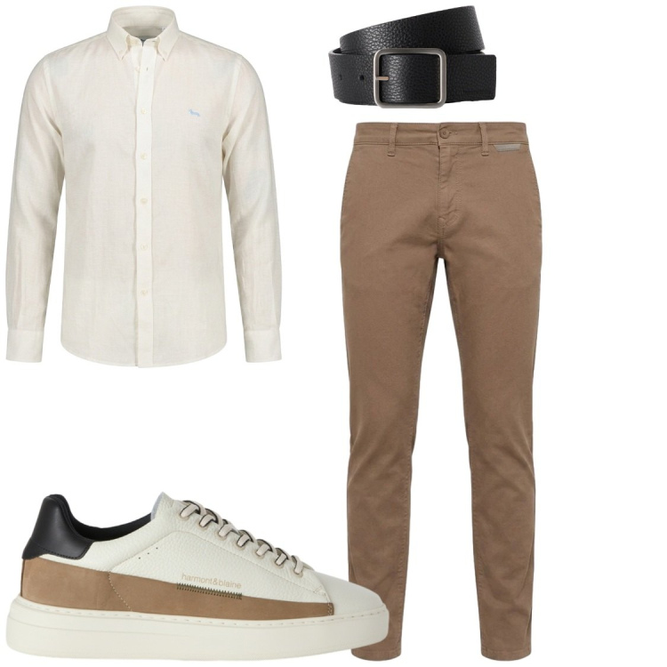 Outfit uomo - Ufficio. Stile Trendy per Ufficio. Abbinamento con pantaloni, sneakers, cinture, camicie.