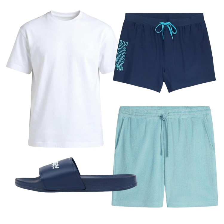 Outfit uomo - Total look #2442931. Stile Casual per Tutti i giorni. Abbinamento con shorts, costumi, t-shirt, sandali.