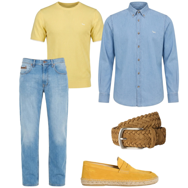 Outfit uomo - Denim. Stile Urban per Tutti i giorni. Abbinamento con jeans, t-shirt, espadrillas, camicie, cinture.